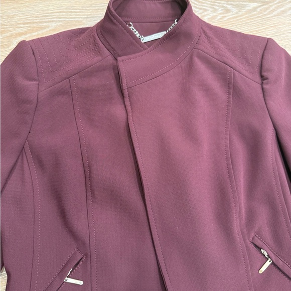 White House Black Market Burgundy Pencil Skirt w/ moto open front blazer 4P - Picture 11 of 13